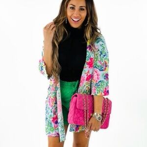NWOT Dear Scarlett Mint Fuchsia Floral Kimono • One Size